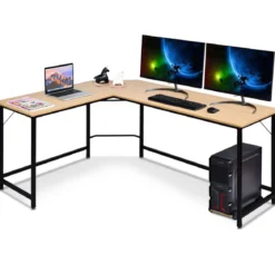 L-Form Computertisch PC Eckschreibtisch Winkelschreibtisch Schwarz/Natur/Kaffee 168 x 125 x 74 cm