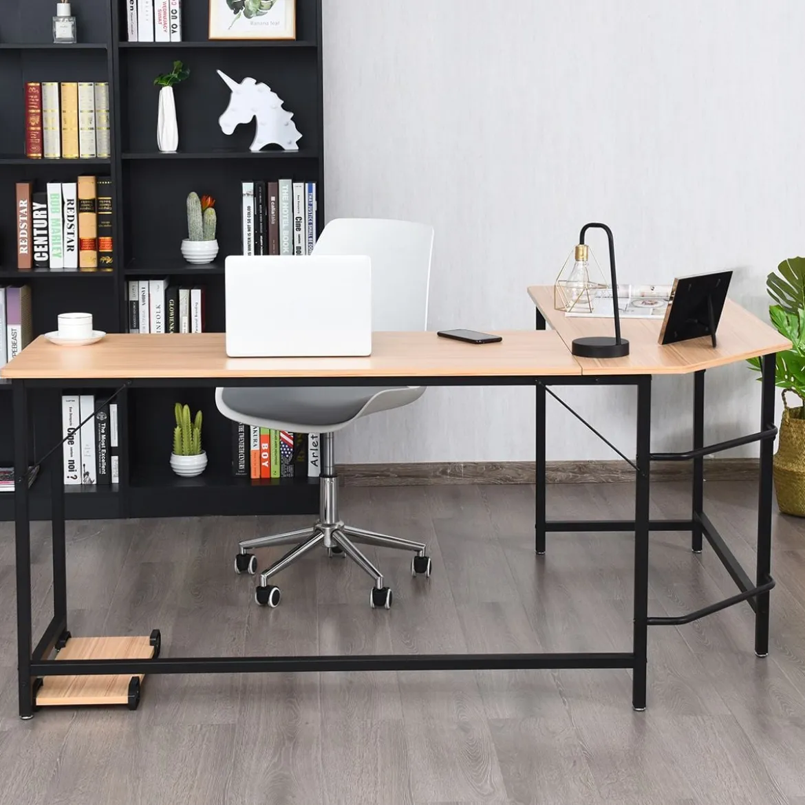 L-Form Computertisch PC Eckschreibtisch Winkelschreibtisch Schwarz/Natur/Kaffee 168 x 125 x 74 cm