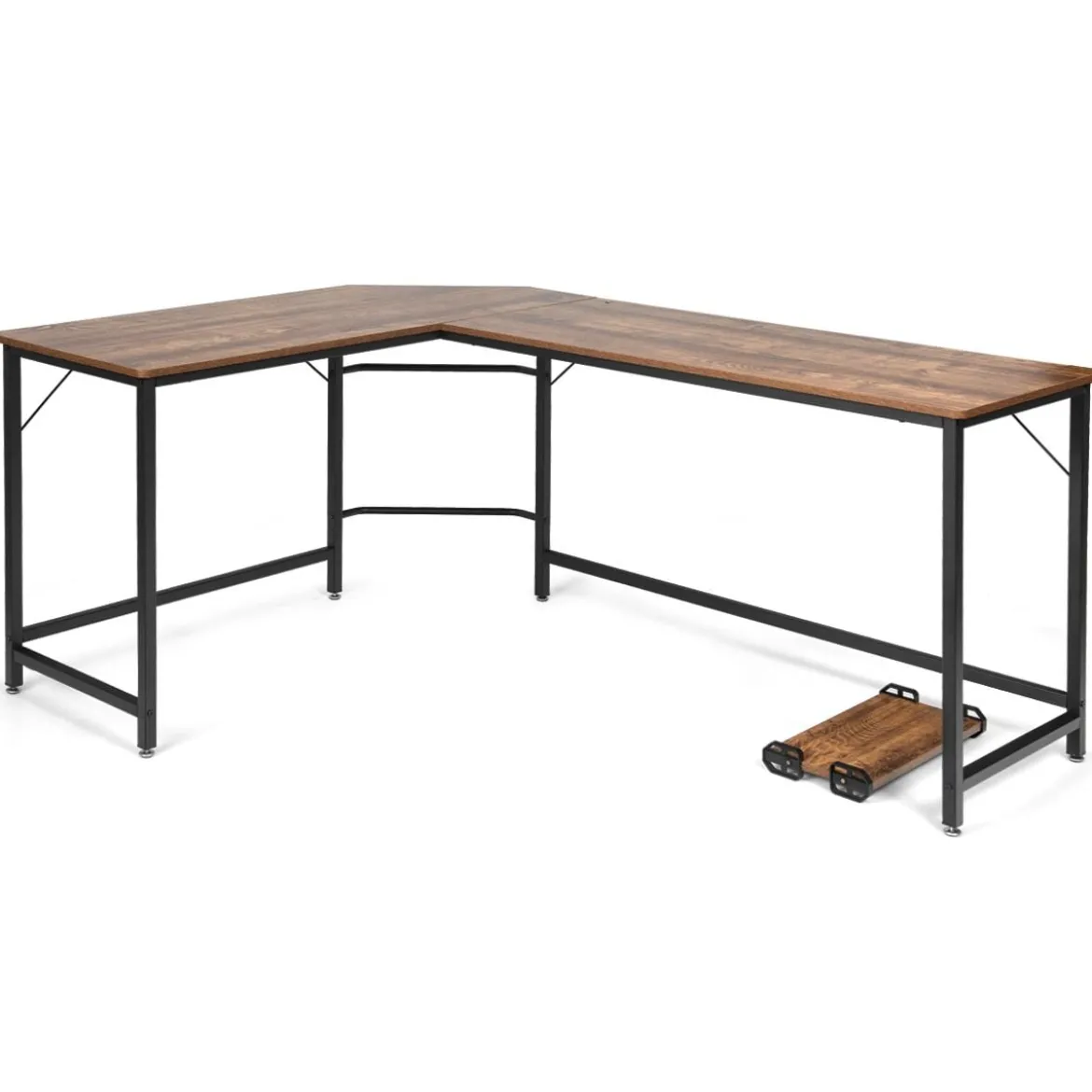 L-Form Computertisch PC Eckschreibtisch Winkelschreibtisch Schwarz/Natur/Kaffee 168 x 125 x 74 cm
