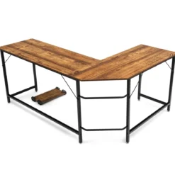 L-Form Computertisch PC Eckschreibtisch Winkelschreibtisch Schwarz/Natur/Kaffee 168 x 125 x 74 cm