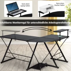 L-Form Computertisch Schreibtisch Bürotisch Ecktisch Winkelschreibtisch Schwarz