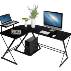 L-Form Computertisch Schreibtisch Bürotisch Ecktisch Winkelschreibtisch Schwarz