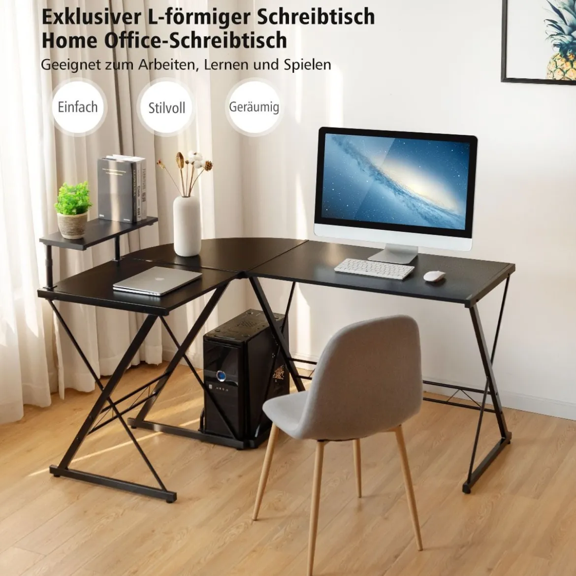 L-Form Computertisch Schreibtisch Bürotisch Ecktisch Winkelschreibtisch Schwarz