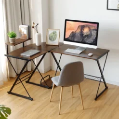L-Form Computertisch Schreibtisch Bürotisch Ecktisch Winkelschreibtisch Walnuss