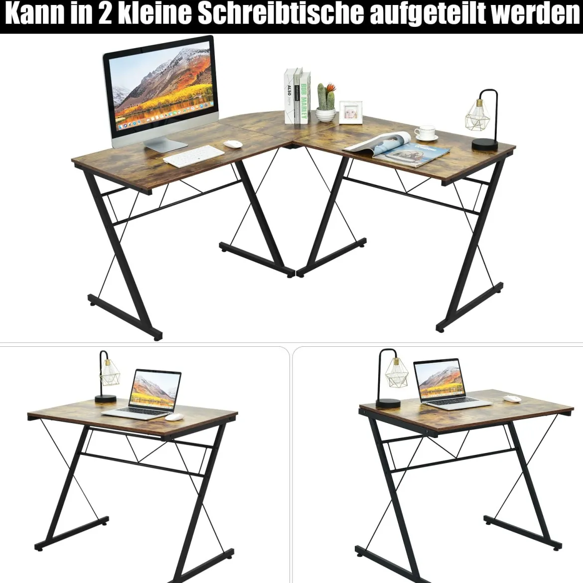 L-Form Schreibtisch Computertisch Winkelschreibtisch Arbeitstisch Braun