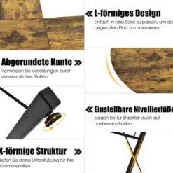 L-Form Schreibtisch Computertisch Winkelschreibtisch Arbeitstisch Braun