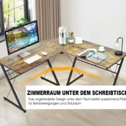 L-Form Schreibtisch Computertisch Winkelschreibtisch Arbeitstisch Braun