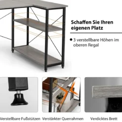 L-Form Schreibtisch Eck-Computertisch mit Ablagefächern Bürotisch 120 x 88 x 74,5 cm Grau