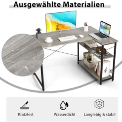 L-Form Schreibtisch Eck-Computertisch mit Ablagefächern Bürotisch 120 x 88 x 74,5 cm Grau