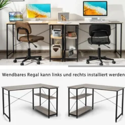 L-Form Schreibtisch Eck-Computertisch mit Ablagefächern Bürotisch 120 x 88 x 74,5 cm Grau