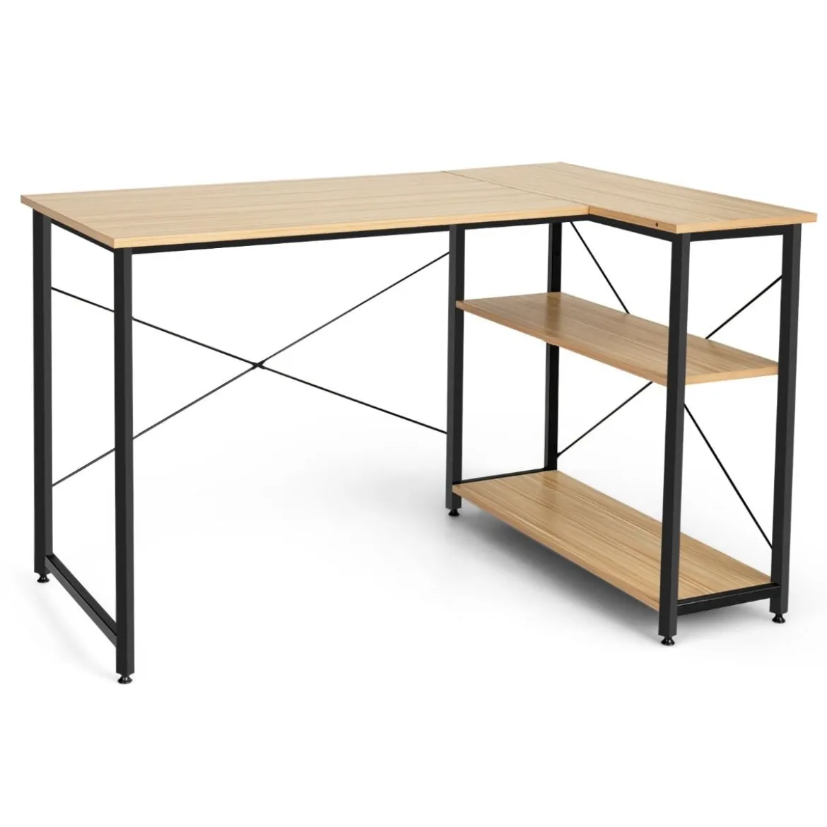 L-Form Schreibtisch Eck-Computertisch mit Ablagefächern Bürotisch 120 x 88 x 74,5 cm Natur