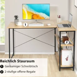 L-Form Schreibtisch Eck-Computertisch mit Ablagefächern Bürotisch 120 x 88 x 74,5 cm Natur