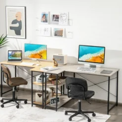 L-Form Schreibtisch Eck-Computertisch mit Ablagefächern Bürotisch 120 x 88 x 74,5 cm Natur