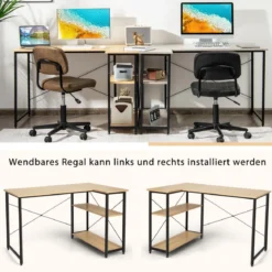 L-Form Schreibtisch Eck-Computertisch mit Ablagefächern Bürotisch 120 x 88 x 74,5 cm Natur
