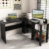 L-Form Schreibtisch mit 2 Kabellöchern & Ablagefächern Eckschreibtisch 130 x 130 x 74 cm Schwarz