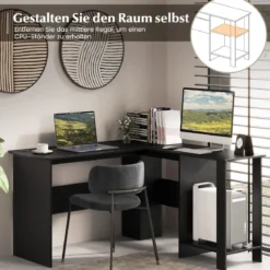 L-Form Schreibtisch mit 2 Kabellöchern & Ablagefächern Eckschreibtisch 130 x 130 x 74 cm Schwarz