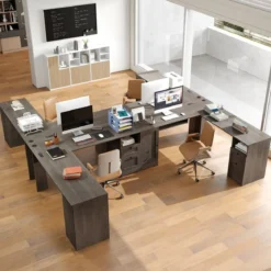L-Form Schreibtisch mit Ladestation & Tastaturablage & 2 Schubladen Eckschreibtisch