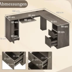 L-Form Schreibtisch mit Ladestation & Tastaturablage & 2 Schubladen Eckschreibtisch