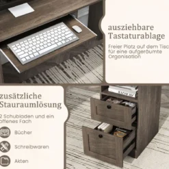 L-Form Schreibtisch mit Ladestation & Tastaturablage & 2 Schubladen Eckschreibtisch
