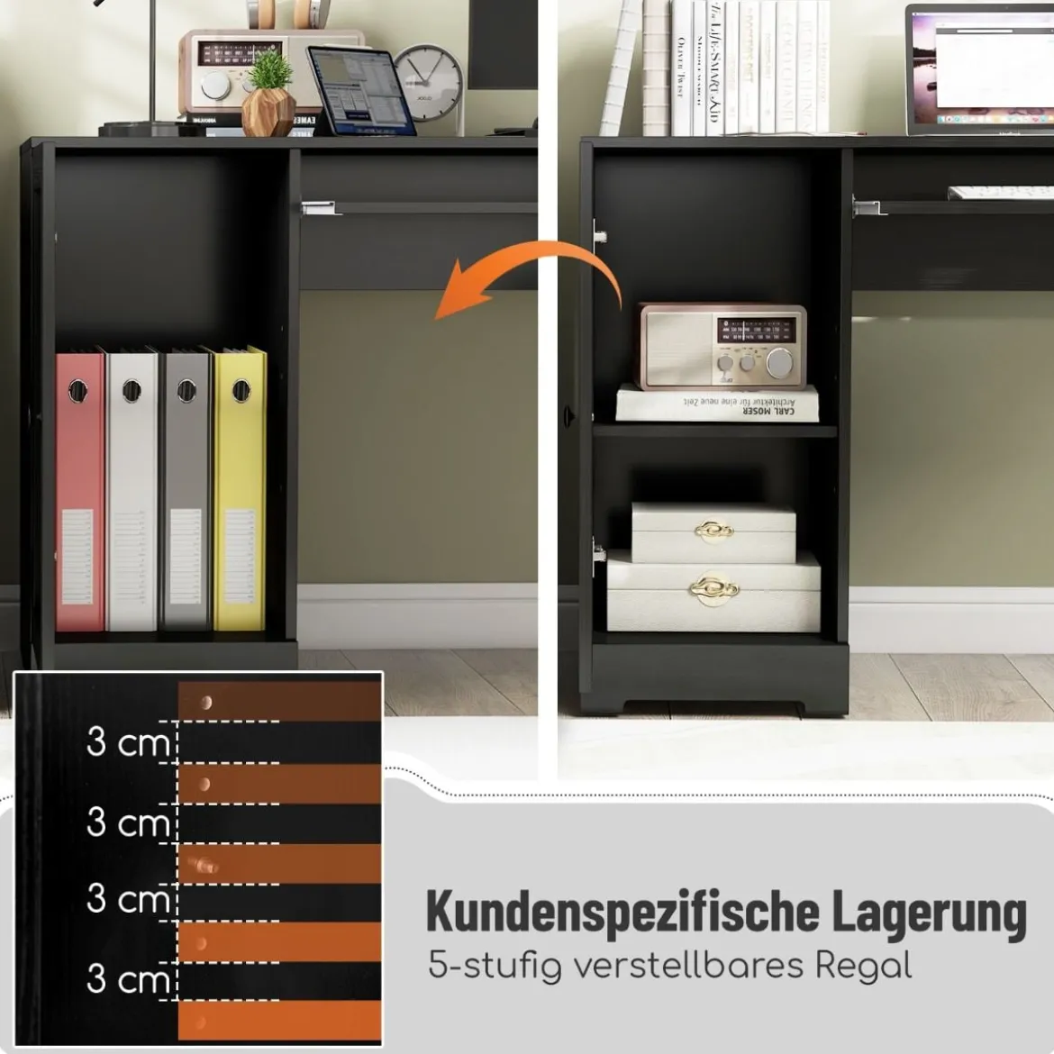 L-Form Schreibtisch mit Ladestation & Tastaturablage & 2 Schubladen Eckschreibtisch