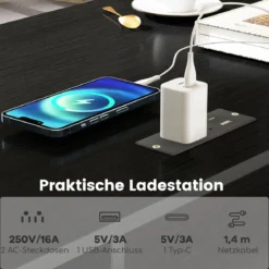 L-Form Schreibtisch mit Ladestation & Tastaturablage & 2 Schubladen Eckschreibtisch
