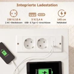 L Form Schreibtisch mit 2 Schränke & Ladestation & 4 Offene Regale Eckschreibtisch Bürotisch Weiß