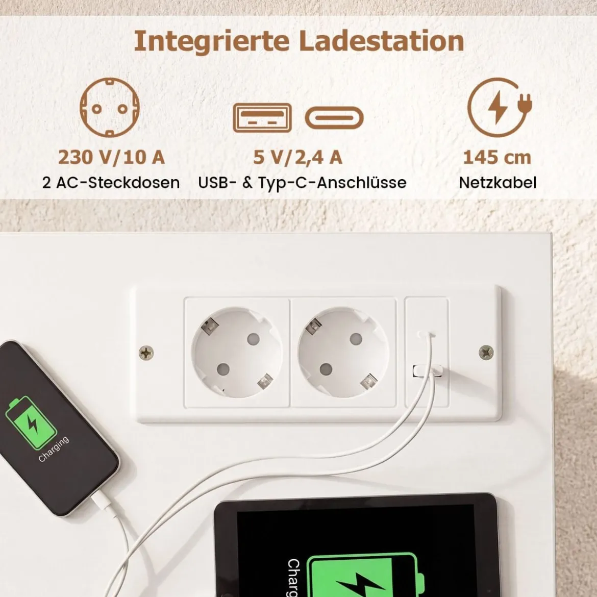 L Form Schreibtisch mit 2 Schränke & Ladestation & 4 Offene Regale Eckschreibtisch Bürotisch Weiß