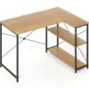 L-förmiger Computer Desk umkehrbarer Eckschreibtisch mit verstellbarem Regal platzsparender Schreib- und Studiertisch Natur