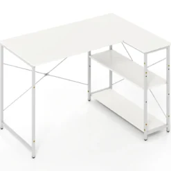 L-förmiger Computer Desk umkehrbarer Eckschreibtisch mit verstellbarem Regal Weiß