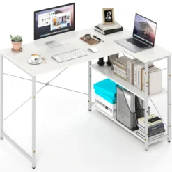 L-förmiger Computer Desk umkehrbarer Eckschreibtisch mit verstellbarem Regal Weiß
