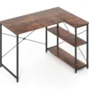 L-förmiger Computer Desk umkehrbarer Eckschreibtisch mit verstellbarem Regal Rustikal Braun