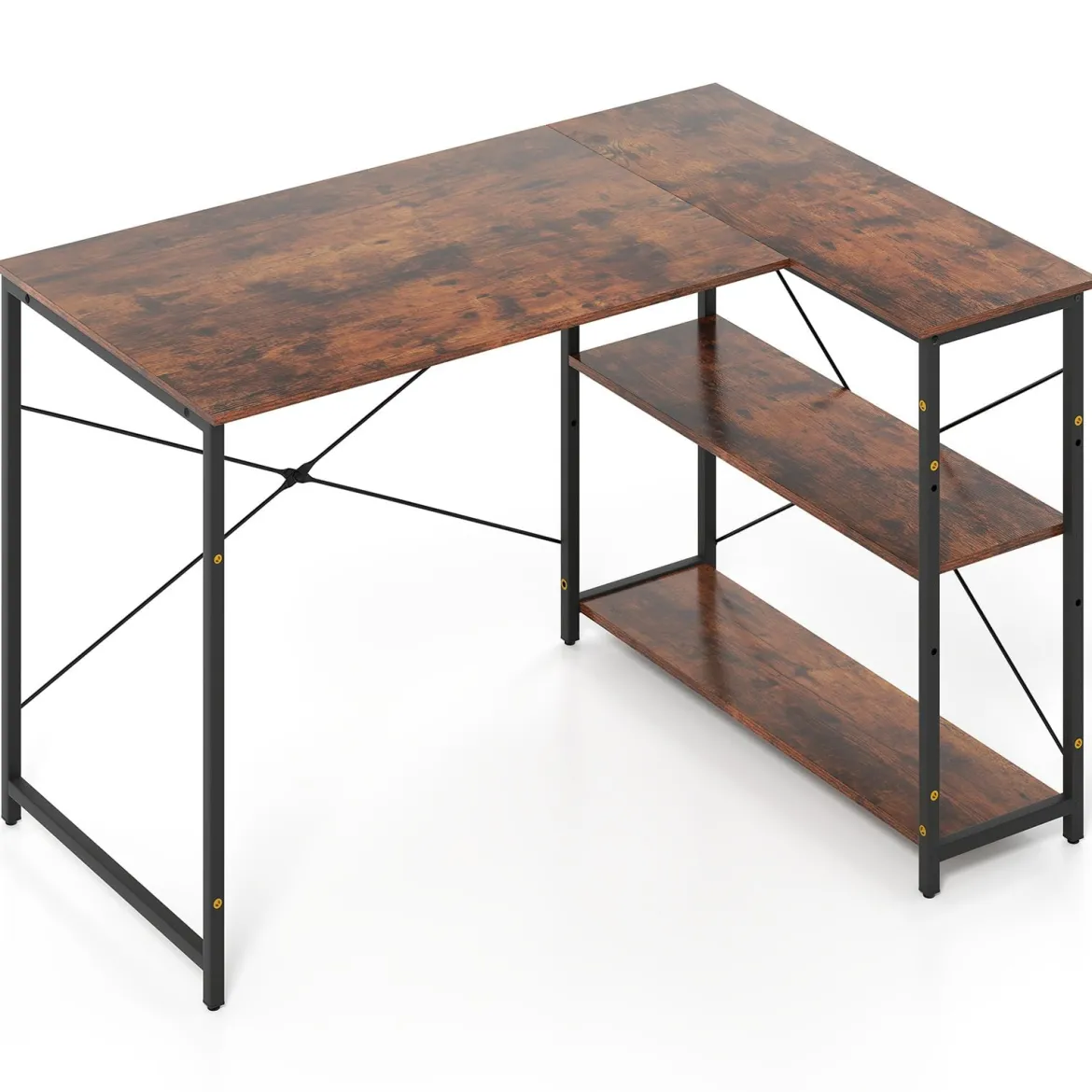 L-förmiger Computer Desk umkehrbarer Eckschreibtisch mit verstellbarem Regal Rustikal Braun