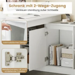 L-förmiger Computertisch 120 cm wendbarer Eckschreibtisch mit 2-Wege-Schrank & 4 Stauraumfächern Weiß