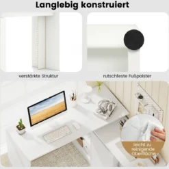 L-förmiger Computertisch 120 cm wendbarer Eckschreibtisch mit 2-Wege-Schrank & 4 Stauraumfächern Weiß