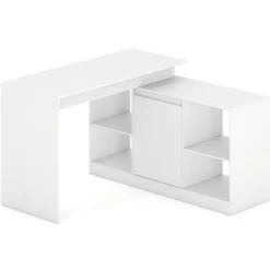 L-förmiger Computertisch 120 cm wendbarer Eckschreibtisch mit 2-Wege-Schrank & 4 Stauraumfächern Weiß