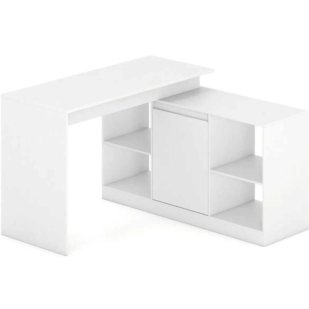 L-förmiger Computertisch 120 cm wendbarer Eckschreibtisch mit 2-Wege-Schrank & 4 Stauraumfächern Weiß
