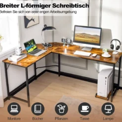 L-förmiger Computertisch mit Steckdose & CPU-Ständer & Robustem Metallrahmen Eckschreibtisch