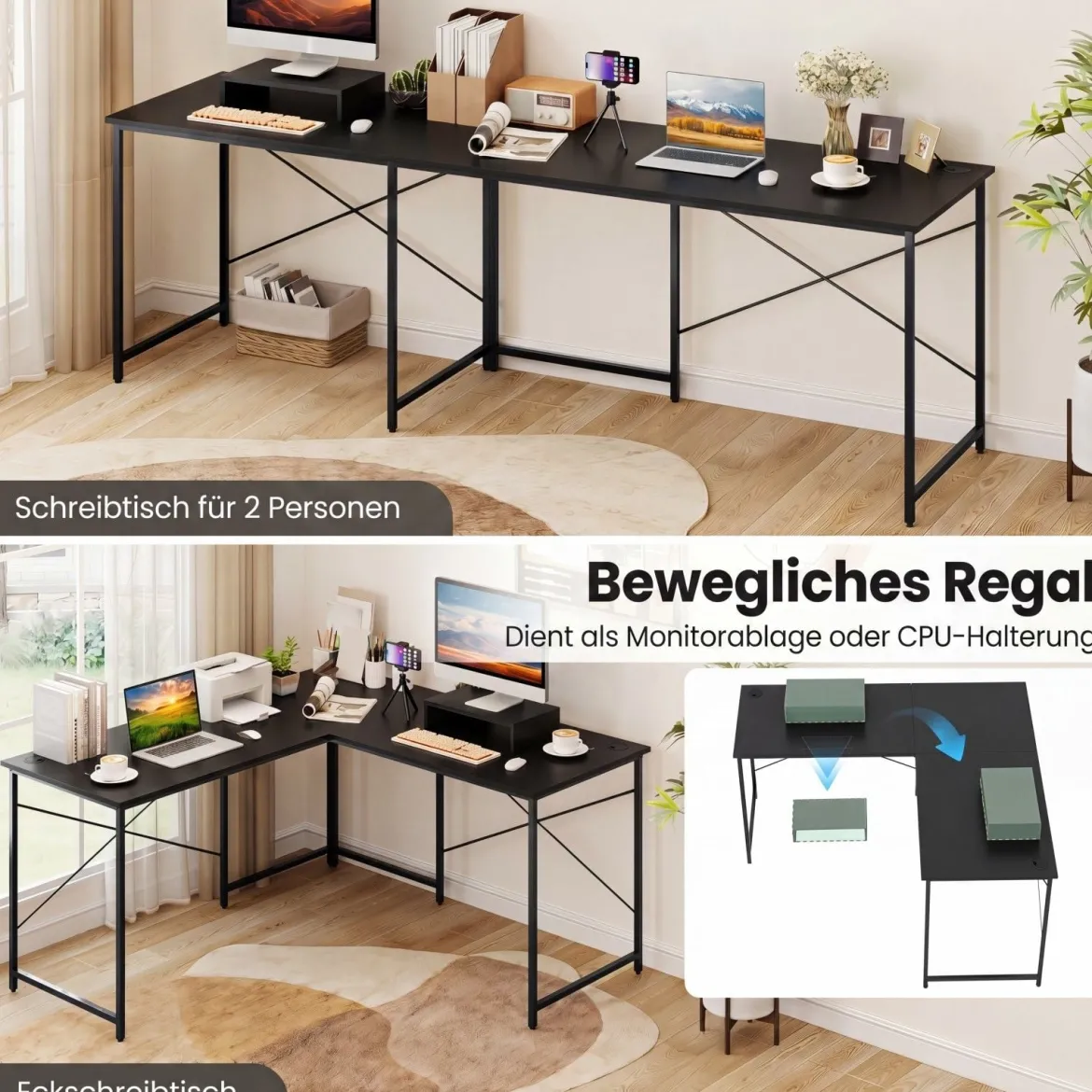 L-förmiger Computertisch Umwandelbarer Eckschreibtisch mit Abnehmbarem Monitorständer