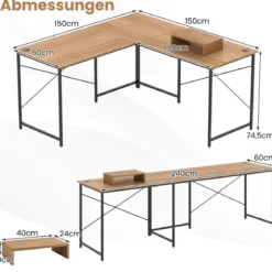 L-förmiger Computertisch Umwandelbarer Eckschreibtisch mit Abnehmbarem Monitorständer