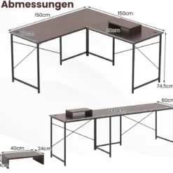 L-förmiger Computertisch Umwandelbarer Eckschreibtisch mit Abnehmbarem Monitorständer