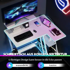 L-förmiger Gaming-Schreibtisch mit Steckdosen & USB-Anschlüssen mit Monitorregal Computertisch