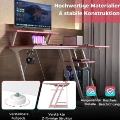 L-förmiger Gaming-Schreibtisch mit Steckdosen & USB-Anschlüssen mit Monitorregal Computertisch
