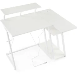 L-förmiger Gaming-Schreibtisch mit Steckdosen & USB-Anschlüssen mit Monitorregal Computertisch