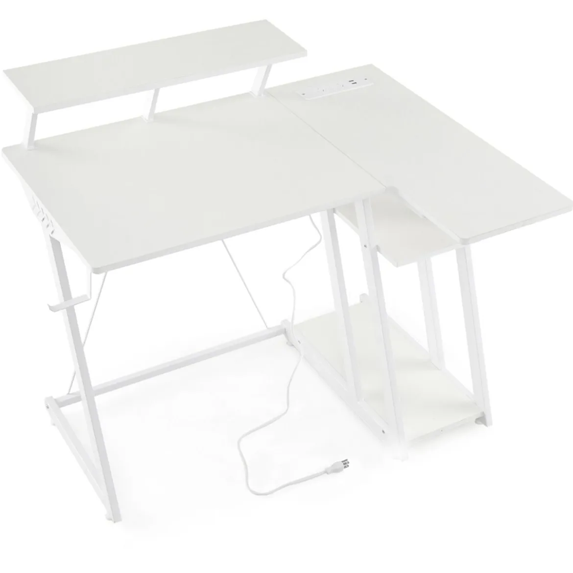 L-förmiger Gaming-Schreibtisch mit Steckdosen & USB-Anschlüssen mit Monitorregal Computertisch