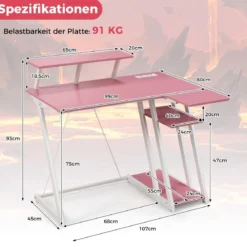 L-förmiger Gaming-Schreibtisch mit Steckdosen & USB-Anschlüssen mit Monitorregal Computertisch