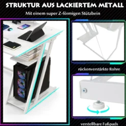 L-förmiger Gaming-Schreibtisch mit Steckdosen & USB-Anschlüssen mit Monitorregal Computertisch
