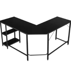 L-förmiger Schreibtisch Computertisch mit Metallgestell & Fußstütze 138 x 60 x 75 cm Schwarz