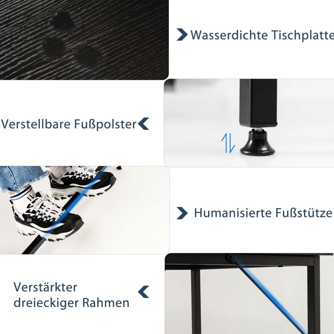 L-förmiger Schreibtisch Computertisch mit Metallgestell & Fußstütze 138 x 60 x 75 cm Schwarz