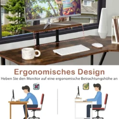 L-förmiger Schreibtisch Eckschreibtisch mit Monitorständer 225 x 48 x 91 cm Braun