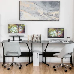 L-förmiger Schreibtisch Eckschreibtisch mit Monitorständer 225 x 48 x 91 cm Schwarz